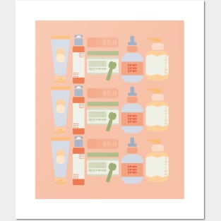 Skincare Essentials Pattern (Pink Version) Posters and Art